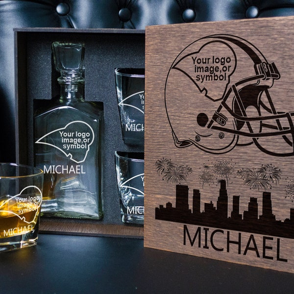 Karaf +2 whiskyglazen in houten doos - 15/1 - Los Angeles Football fans cadeau - Gepersonaliseerde whisky cadeauset