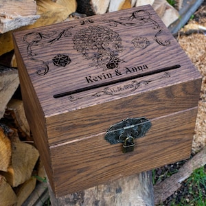 Caixa de cartão de casamento árvore da vida casamento rústico personalizado DnD master caixa de cartão de casamento presente de mestre de masmorra caixa de cartão de presente de casamento com cadeado