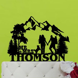 Mountain Cake Topper - Outdoor Wedding Cake Topper - Cake Topper with dog