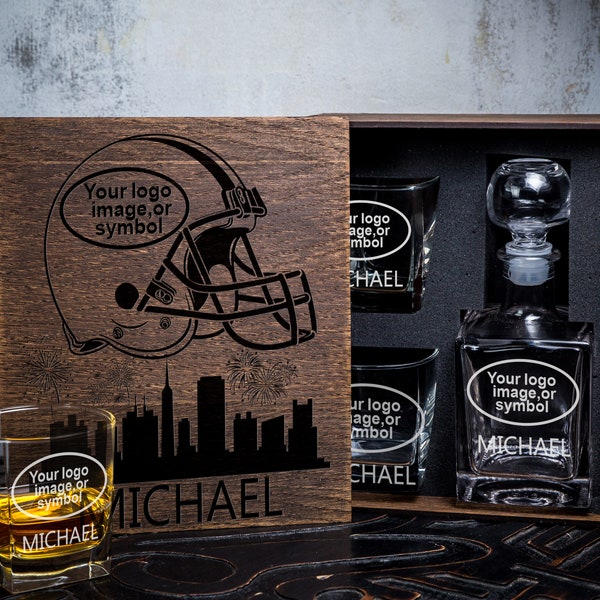 Personalisiertes Whisky-Geschenkset – 13/1 – Geschenk für Fußballfans – Dekanter und Whiskyglas in Holzbox