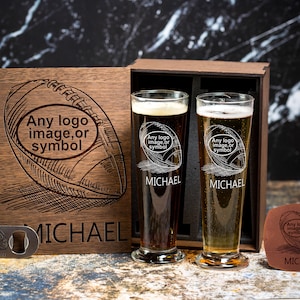 Personalized beer gift set - 500/1 - football fan gift -groomsmen gifts -best man gift -christmas gift -father&#39;s day gift -Custom Beer Glass