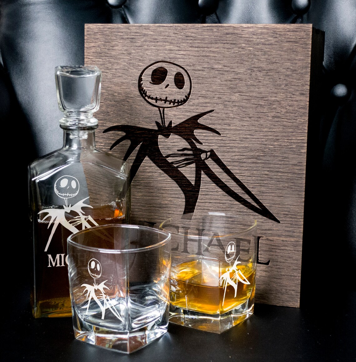 Jack Skellington gift set . Whiskey Glasses. The Nightmare Etsy