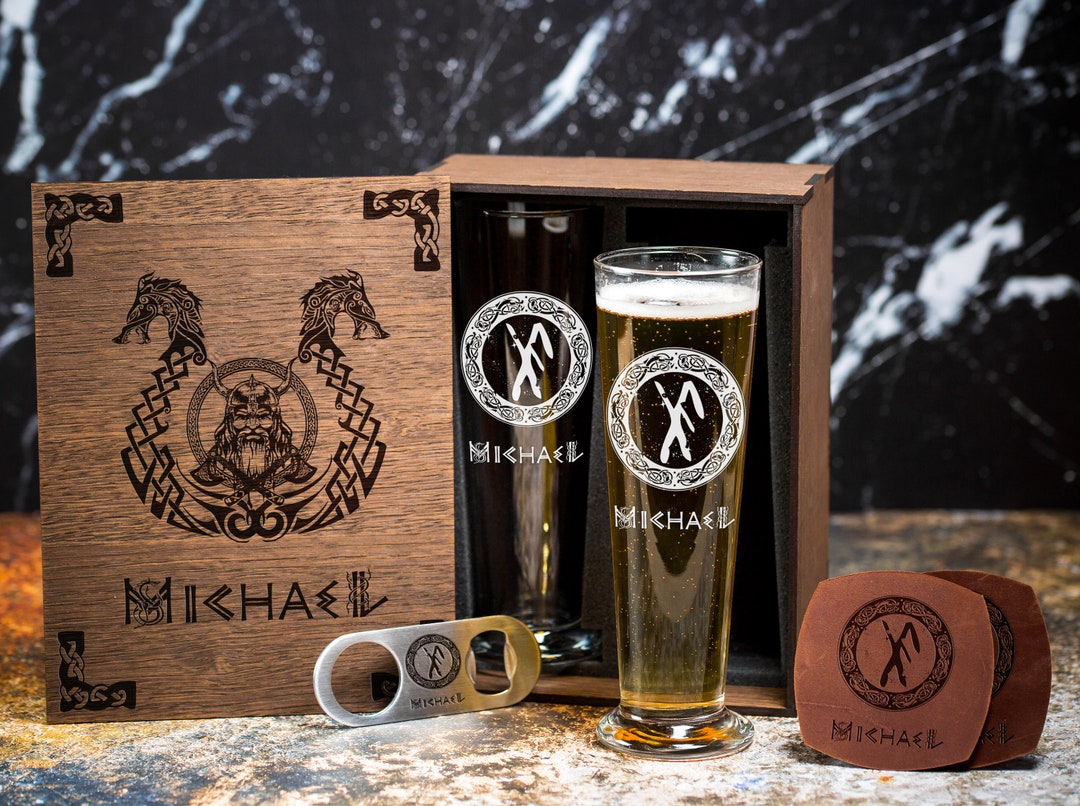 Beer Glass Custom Set Gifts Beer Glass Set Gift Viking Fan rune Good