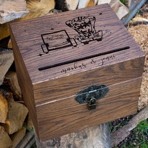 Caixa de cartão de casamento - 411.1 - Nossa maior aventura - Decoração rústica de casamento - Caixa de cartão romântica