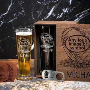 Personalized beer gift set - 500/1 - football fan gift -Custom Beer Glass - christmas gift -father&#39;s day gift -birthday gift -Groomsman Gift