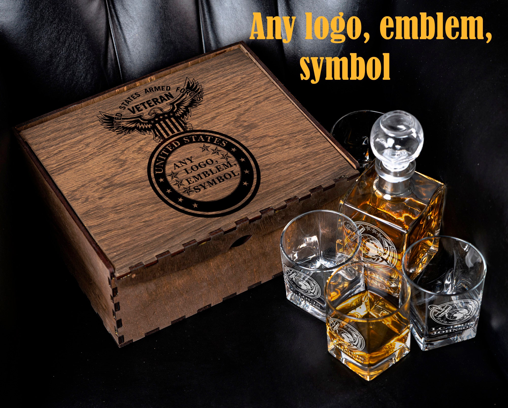 Custom Engraved Rangers - Personalized Whiskey Glasses In Wood Gift Box