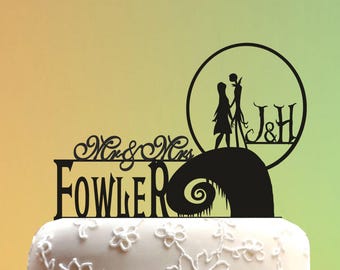 Personalized Acrylic Wedding Cake Topper – Jack and Sally Silhouette 369.1