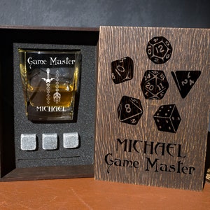 Game Master Personalized whiskey gift set - 68/1 - rpg Dragons fans dice