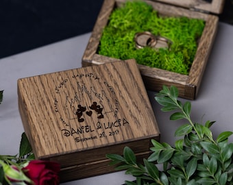 Personalized Oak Wedding Ring Box: Engraved Keepsake with Moss Interior
