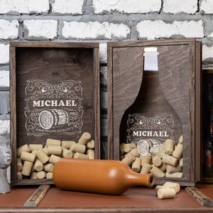 Personalized Wine Cork Holder, Engraved Wine Cork Organizer Wooden, Wooden Wine Cork Frame Display Case Home Bar Decor Wine Cork Shadow Box.