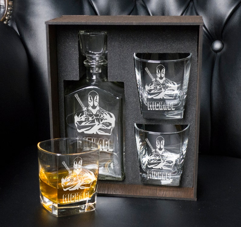 Decanter 2 Whiskey Glasses in Personalized Wood Box. 611 Etsy