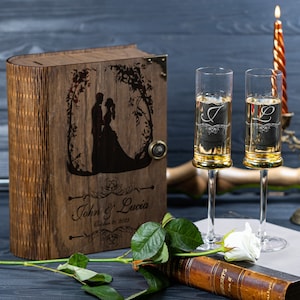 Personalized Champagne Flutes in Engraved Wood Gift Box or Wedding Champagne Flutes Set without Wooden Box  720/1