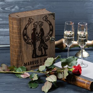 Cowboy Wedding Champagne Toasting glass in Wooden  Box / or country Wedding Engraved  Champagne Flutes without  Keepsake Wood Box 705