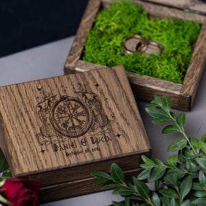 Wedding Ring Box celtic ring holder Crafted Ring Box with Rustic Details viking wedding Ring box viking drakkar Vegvisir Viking Compass