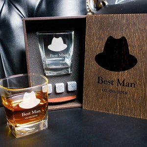 Personalized Whiskey Glass Set – Wood Box & Whiskey Stones, Groomsmen Gift 91/1