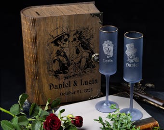 Taças de champanhe personalizadas ou presente de casamento de Halloween