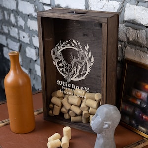 Wine Cork Shadow Box. Personalized Wine Cork Holder, Engraved Wine Cork Organizer, Wooden, Vintage Wine Cork Display Case Home Bar Decor