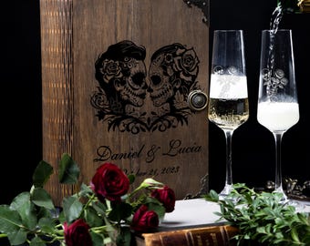 Casamento de Halloween - Taças de Champanhe com Caveira Mexicana