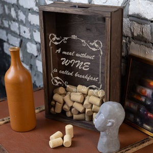 Wine Cork Shadow Box. Personalized Wine Cork Holder, Engraved Wine Cork Organizer, Wooden, Vintage Wine Cork Display Case Home Bar Decor