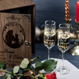 Personalized Champagne Flutes in Engraved Wood Presentation Box or Princess Wedding Champagne Glasses without Keepsake Box 710/1 image 9