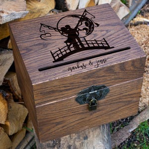Pesca de casamento - 448.1 - Caixa de cartão de casamento / Pescador Noivo Noiva / Porta-cartão / Decoração de casamento de pesca / Casamento rústico