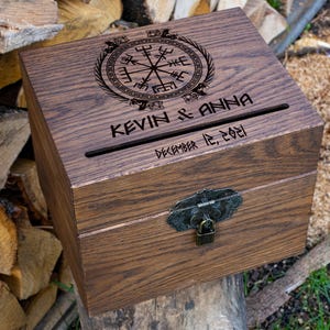 Caixa de cartão de casamento viking presente rústico casamento personalizado dragão caixa de cartão de casamento viking drakkar presente viking caixa de cartão vegvisir com fechadura
