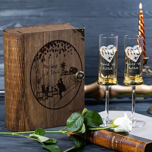 Сountry wedding Champagne Flutes in Engraved Wood Gift Box Cowboy wedding Champagne Flutes Set without Wooden Gift Box farmers wedding 719/1