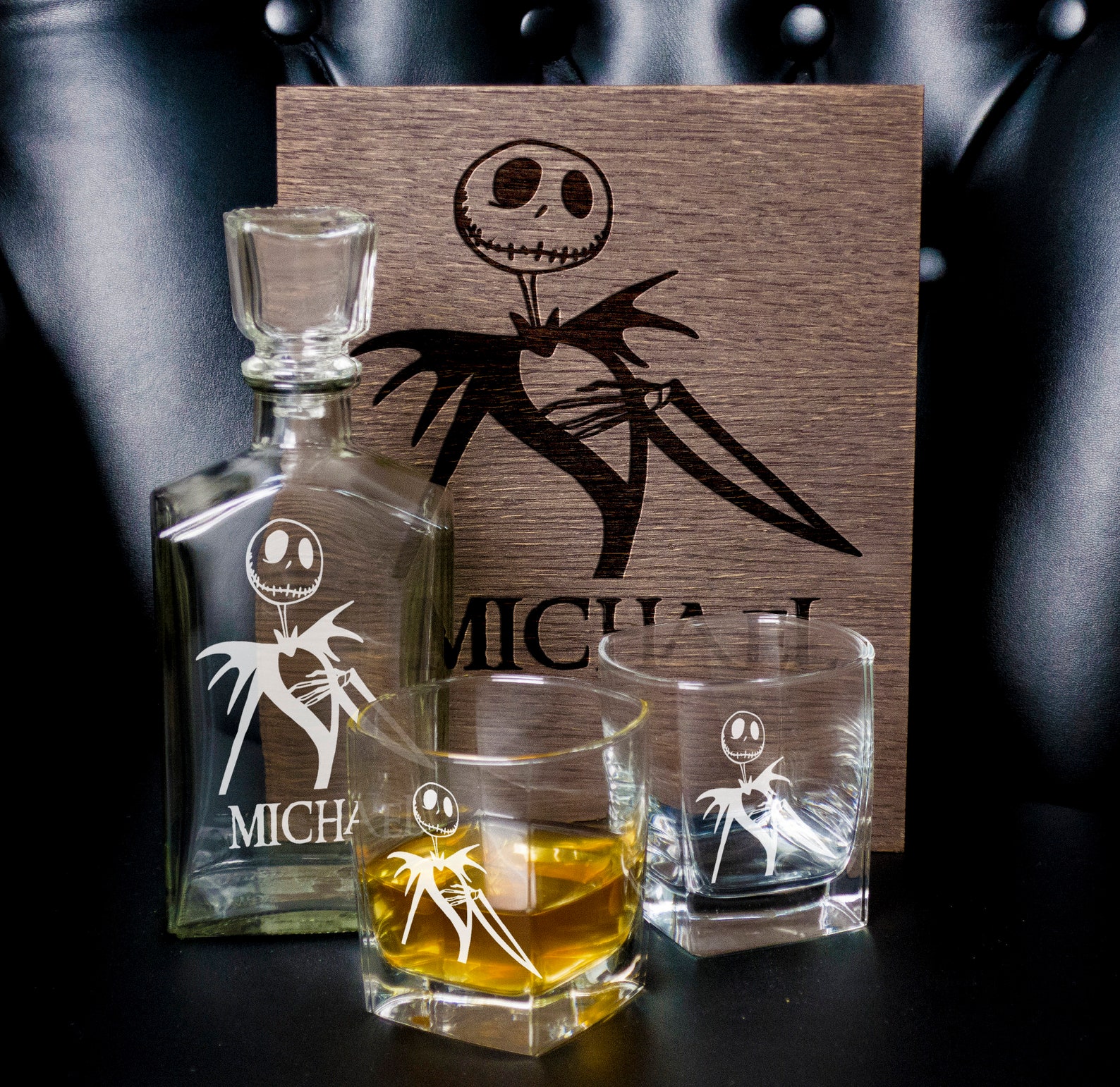 Jack Skellington gift set . Whiskey Glasses. The Nightmare Etsy