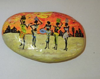 africa theme hand painted stone