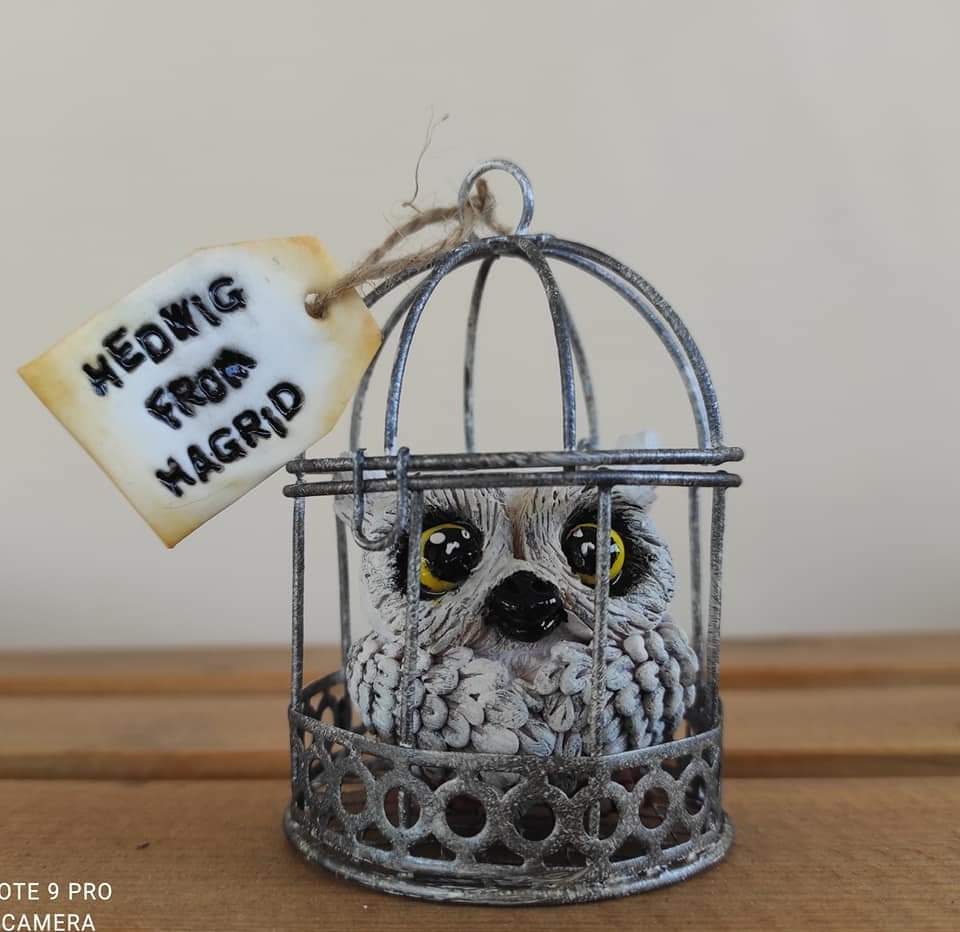 Mini Hedwige en cage - Boutique Harry Potter