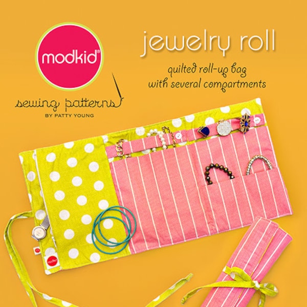 Modkid - Jewelry Roll - Quilted roll-up bag with compartments - A Paper sewing Pattern by Emalee Grambo  for Modkid - Jewelry Roll Bag