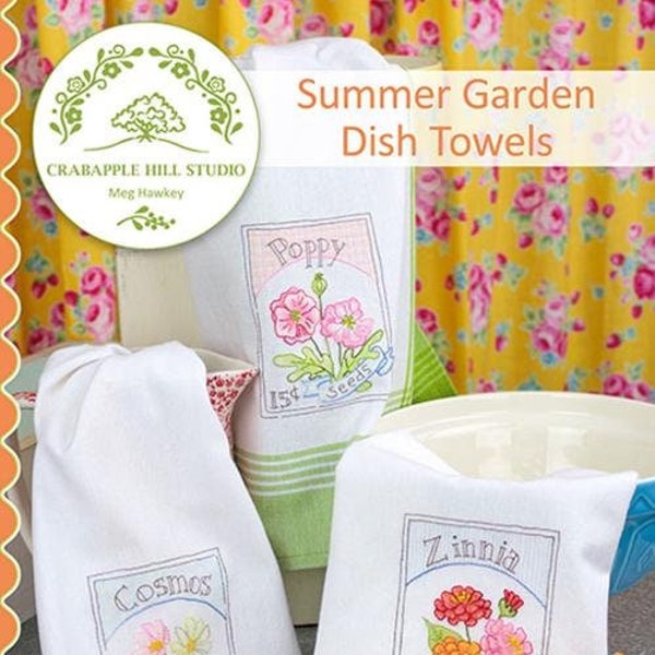 CrabApple Hill - Summer Garden Dish Towels - A Paper Pattern by Meg Hawkey - Hand Embroidery - #2230 - Paper pattern