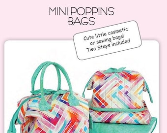 Mini Poppins Bag Pattern - by Aunties Two Patterns - Paper Pattern and Metal Stays - Zipper Top Bag 2 Sizes - makeup bag -Sewing pattern bag