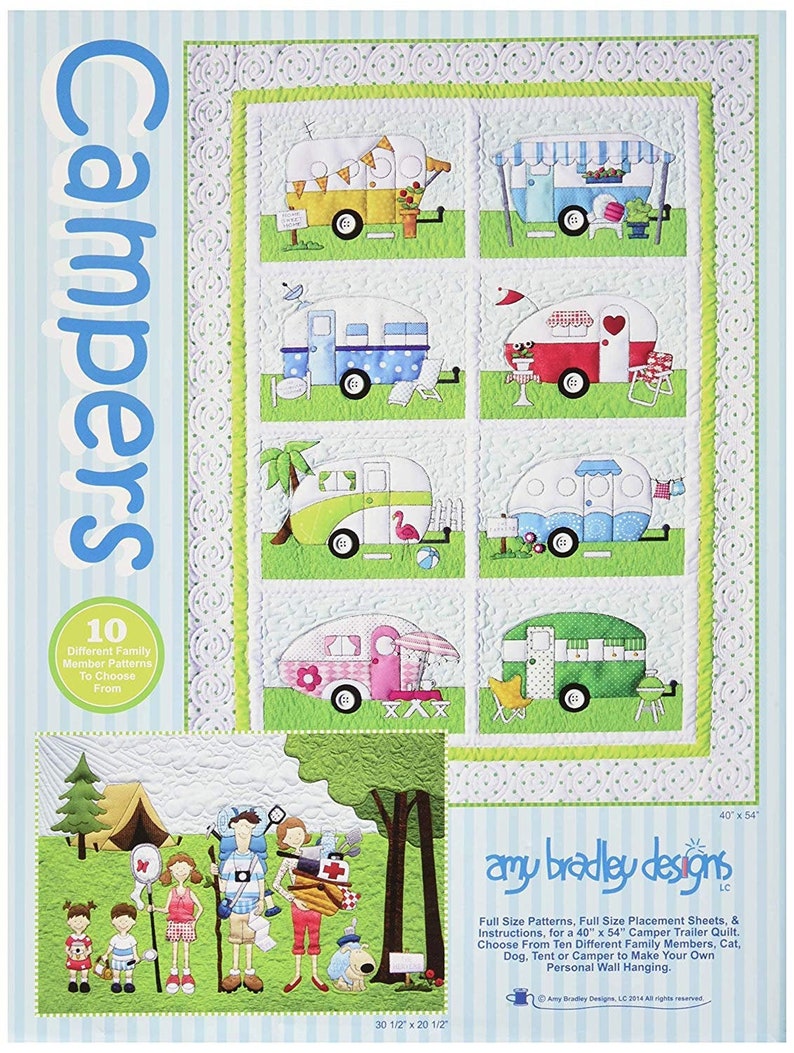 Campers an Applique Quilt Pattern by Amy Bradley Designs Finished Size