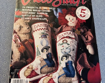 For the Love of Cross Stitch Magazine Jan 1993 - paper magazine - 24 cross stitch patterns - 31 pages - Vintage patterns, Christmas stocking