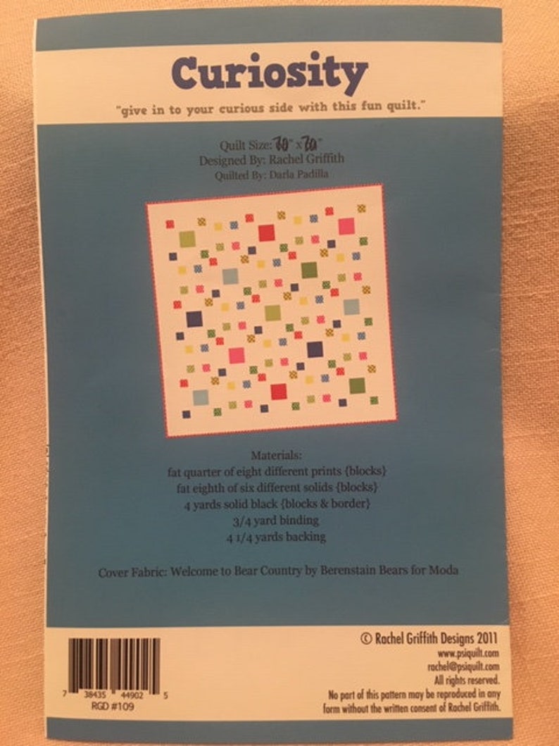 70x70 Paper Pattern Curiosity Quilt Pattern by Rachel Griffith Designs