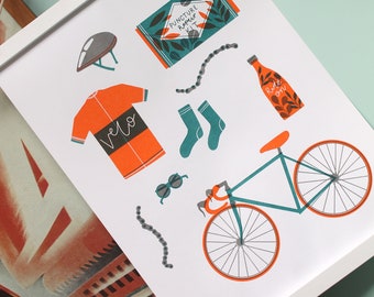 Cycling Risograph Print