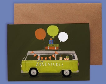 Campervan, Birthday Adventures, Greeting Card