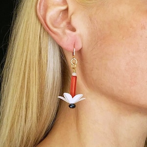 Earrings handmade "like a flower" with resin beads.