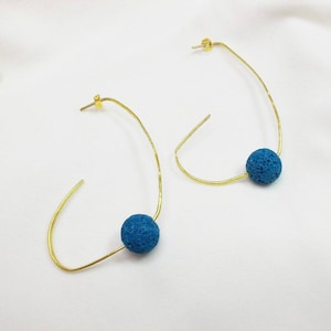 Handmade bronze earrings with blue electric lava stone (variety of colors)
