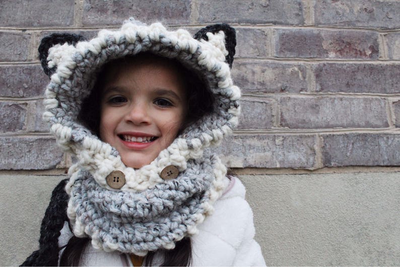 child crocheted Wolf hooded cowl