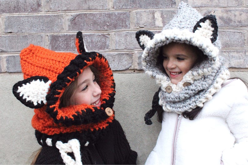 child crocheted Wolf hooded cowl
