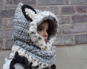 Wolf hooded cowl, child, crocheted