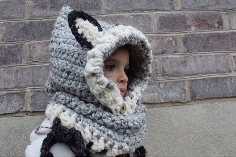 child crocheted Wolf hooded cowl