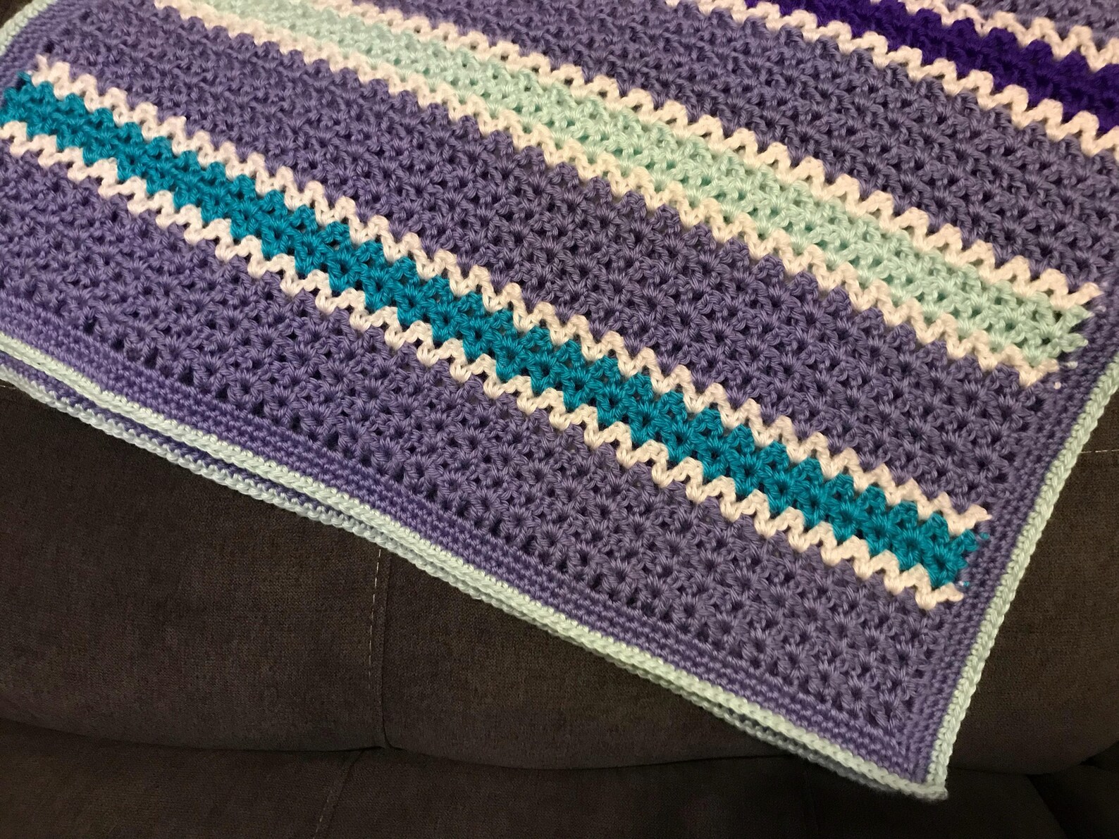 Zig Zag Baby Blanket Crocheted Etsy UK