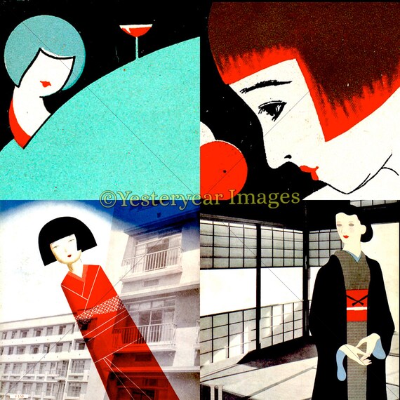 Instant Download 2x2 Printable Digital Images 1x1 Vintage JAPANESE 