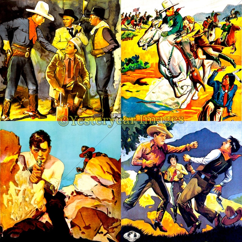 2x2 - Printable Digital Images Collage Sheets Vintage WESTERNS MOVIE Posters Art Instant Download 3 PNG Files 4x4 A 1x1