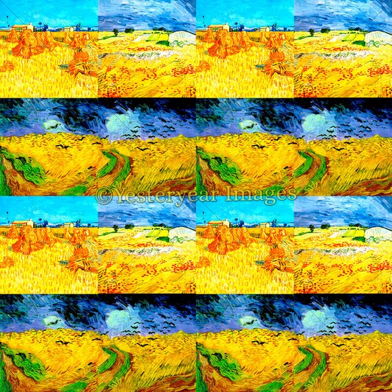 Printable Digital Images Collage Sheets Vincent Van Gogh FLOWERS Paintings 3 PNG Files 4x4-2x2-1x1 Instant Download