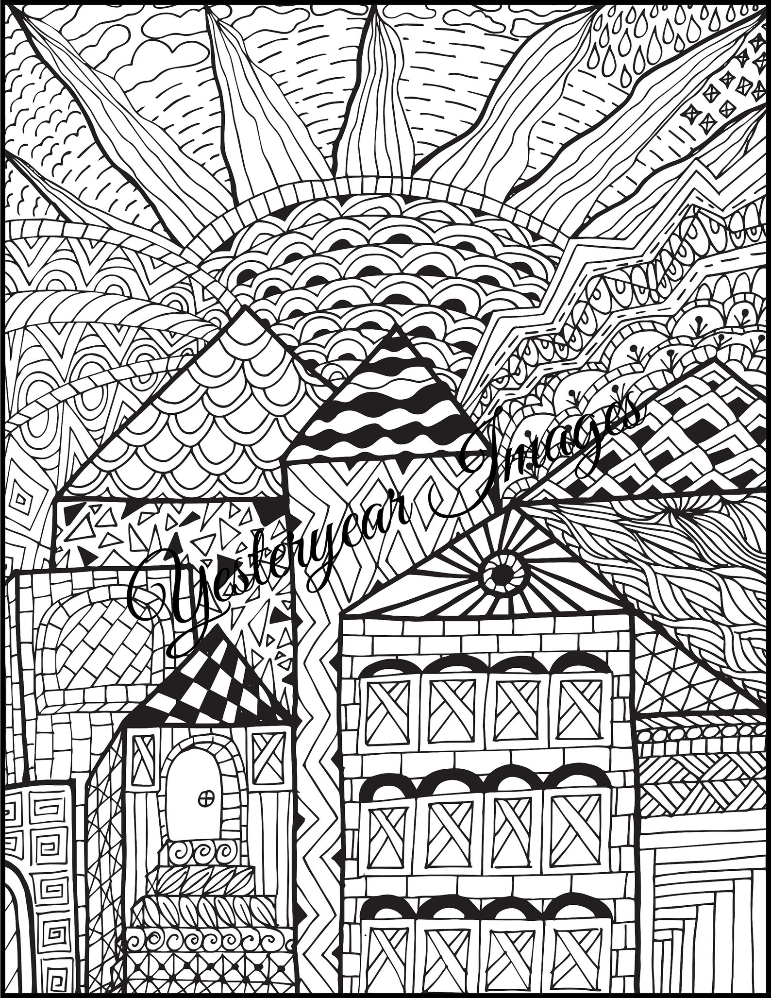 AMAZING BUILDINGS Adult Coloring Pages 4 Printable Digital | Etsy