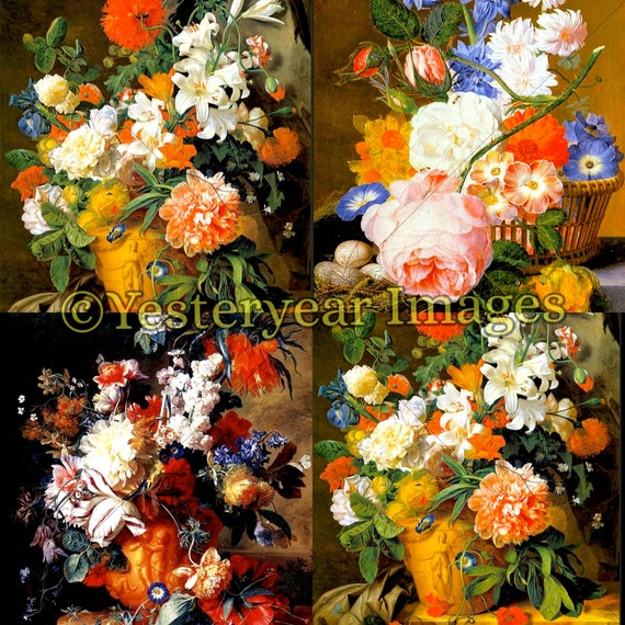 Printable Digital Images Collage Sheets Vincent Van Gogh FLOWERS Paintings 3 PNG Files 4x4-2x2-1x1 Instant Download